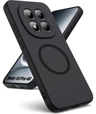Image de Coque Silicone pour Xiaomi Redmi Note 15 Pro 4G, Antichoc avec Anneau Magnétique Noir