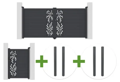 Produktbild von Schwingtor 3 m FOLYA H. 140 cm graues Aluminium + 4 Pfosten + Tor 1 m FOLYA H. 140 cm