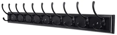 Obrázok produktu pre Nástenná vešiaková tyč s 10 háčikmi, bambus, čierna, 97 cm