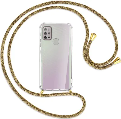 Produktbild von Handykette Backcover-Schutzhülle mit Band (Metall goldfarben) für Motorola Moto G10 (Power), G20, G30 - braun+beige