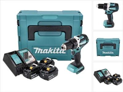 Obrázek produktu pro Akumulátorový vrtací šroubovák Makita DDF 484 RT3J 18 V 54 Nm bez kartáčů + 3x akumulátor 5,0 Ah + nabíječka + Makpac