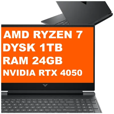 Produktbild von Laptop gamingowy Victus HP 15-fb3093dx / BM4X8UA / AMD Ryzen 7 / 24GB / 1TB / RTX 4050 / FullHD / 144Hz / Win11 / Czarny