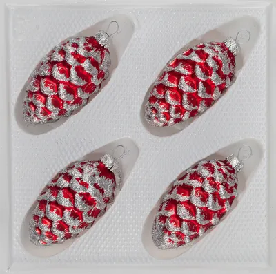 Produktbild von 4 tlg. Glas-Tannenzapfen Set in Classic Rot Silber