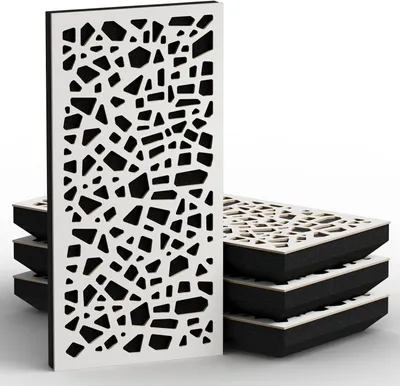 Produktbild von 4 Stück – schmale Schallabsorption, diffuse Akustikplatte, 50 x 25 cm, Absorption – Diffusion – Reflexion – Schalldämmung [P32–33 mm |Weiß]
