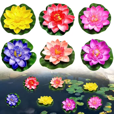 Image de Fleurs flottantes, nénuphars, nénuphars artificiels, lotus blancs artificiels, plantes de bassin artificielles, décorations flottantes pour bassin de jardin, terrasse, aquarium