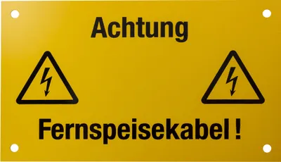 Produktbild von Dönges Hinweisschild "Achtung Fernspeisekabel" gelb/schwarz, 200 x 120 mm