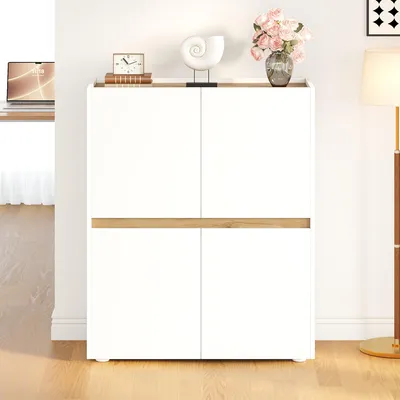 Produktbild von Flieks Sideboard mit Verstellbare Einlegeböden, Aktenschrank 90x40x110cm, Kommoden, Stauraumschrank, Weiß