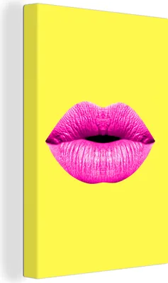 Zdjęcie produktu dla OneMillionCanvasses® - Obrazy na płótnie - 90x140 cm, Lips - Pink - Yellow, Wall Art Print Dekoracja ścienna - Dekoracja ścienna - Sypialnia