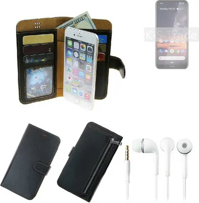Produktbild von TOP SET Handy Hülle Schutz Hülle kompatibel mit Nokia 3.2  schwarz aus Kunstleder + Kopfhörer Smartphone Tasche vollwertige Geldbörse  K-S-Trade®