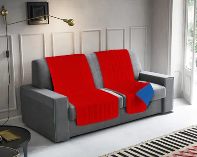 2 Stück Sesselbezüge, gesteppt, rot/königsblau, 60 x 190 cm