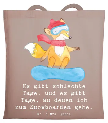 Produktbild von Mr. & Mrs. Panda Schultasche Hase Snowboarden - Braun Pastell - Geschenk, Einkaufstasche, Shopping Tasche, Tote Bag, Snowboard, Winterurlaub, Laptoptasche, Wintersport