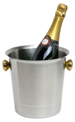 Image de Seau à champagne et à mousseux, acier inoxydable 18/8, mat avec anses dorées, 5,0 litres