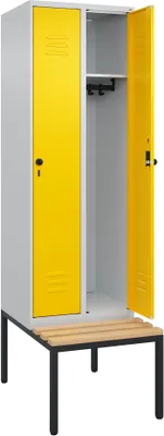 Produktbild von C+P Garderobenschrank "Classic Plus", Abteilbreite 30 cm, mit Sitzbank, Verkehrsgelb (RAL 1023), 212x60x50 cm/ 2 Fächer