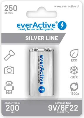 Obrázok produktu pre Rechargeable batteries everActive Ni-MH 6F22 9V 250 mAh Silver Line