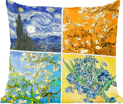 Produktbild von MuchoWow® Zierkissen Sofakissen Wohnzimmer Dekokissen 60x60 cm Van Gogh - Sternennacht - Collage - Sitzfläche - Foto Polster