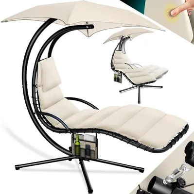 Produktbild von KESSER® Schwebeliege mit Sonnenschirm, Hängeliege , Sonnenliege H200, L194, B100 cm, Relaxliege, Schaukelliege Hängematte , bis 120 kg belastbar , Schaukelliege, Auflagen - Nackenkissen