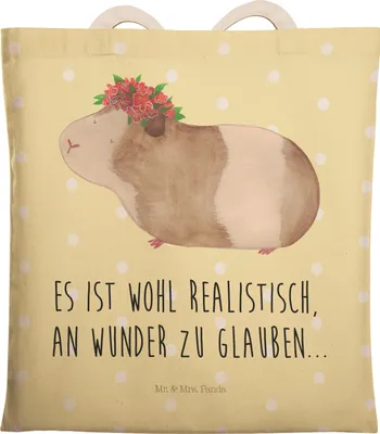 Produktbild von Mr. & Mrs. Panda Tote Bag Meerschweinchen Weisheit - Gelb Pastell - Geschenk, Realität, Tragetasche, Beuteltasche, Lustige Sprüche, shopping, Wunder, Tasche, Wunderland
