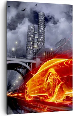 Produktbild von Bild auf Leinwand - Leinwandbild - Einteilig - Auto Flammen Räder - 80x120cm - Wand Bild - Wanddeko - Wandbilder - Leinwanddruck - Wanddekoration - Leinwand bilder - Wandbild - PA80x120-0209