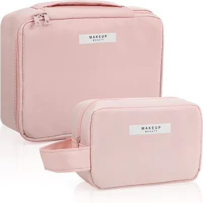 Obrázek produktu pro Kosmetická taška, 2 kusy, cestovní, pro make-up, přenosná, růžová