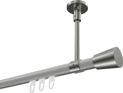 Produktbild von Interdeco Innenlaufstange / Gardinenstange mit Innenlauf Weiß / Edelstahl-Optik, Typ Sonette Sitra (Konus) Deckenmontage, 20 mm Ø 1-läufig, 100 cm