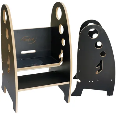 3-in-1 Kinder-Tritthocker, Holz, höhenverstellbar, bis 100 kg, Schwarz