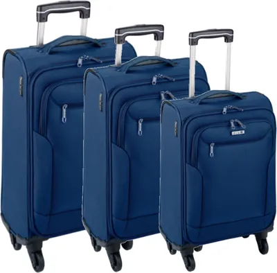 Produktbild von Leichter Koffer 3er Set Urlaubs Reise Rollen Trolley mit Dehnfalte Blau Bowatex