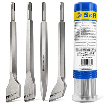 Produktbild von SDS-Plus Meißelset – Flachmeißel und Spitzmeißel – Hammer-Meißel für Beton und Mauerwerk – Fliesenmeißel – Sechskant-Schaft