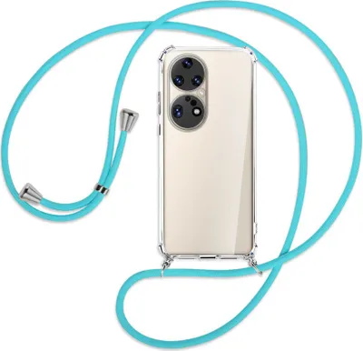 Produktbild von Handykette Backcover-Schutzhülle mit Band (Metall silberfarben) für Huawei P50 Pro - türkis