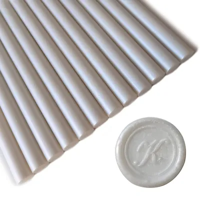 Image de Bâtonnets de cire pour pistolets à colle - 12 pièces - Pour tampons à cire sur cartes et enveloppes - Blanc nacré