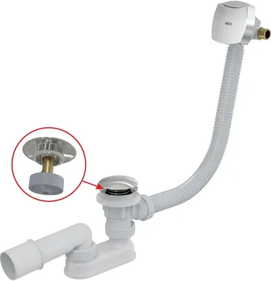 Produktbild von Alcadrain Badewanne Ab- und Überlaufgarnitur CLICK/CLACK mit einer Füllfunktion, verchromt 100 cm