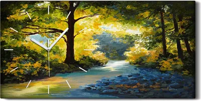 Produktbild von Wohnzimmer-Bild Leinwand Uhr Geräuschlos 60x30 Ölgemälde Wald Bäume Blumen Kunst - weiße Hände