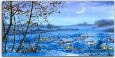 Produktbild von Coloray - Glasbild - 120x60 cm - Wandbild - Glasbilder - kunst Winter Aquarell Haus Baum Schnee