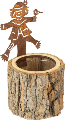 Produktbild von Blumentopf Holzoptik Rost Vogelscheuche Dekoration H24,5cm