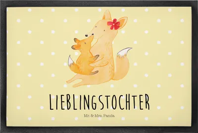 Produktbild von Mr. & Mrs. Panda Schmutzfangmatte Fuchs Mama 50 x 75 cm - Gelb Pastell - Geschenk, fußmatte, Muttertag, Fußabstreifer, Sauberlaufmatte, Umarmen, Türmatte, Schoß, Mami
