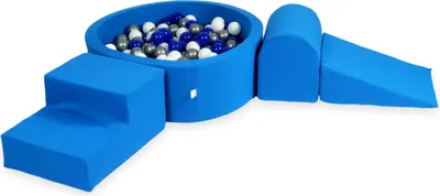 Productafbeelding van Speelmat van schuimrubber met een rond bad, 90x30 cm, blauw, plus 200 ballen: blauw, zilver, wit
