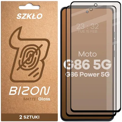 Produktbild von Mattes Hartglas für Motorola Moto G86 5G / G86 Power 5G, Bizon Glass Matte Duo, Schwarzer Rahmen, 2 Stück