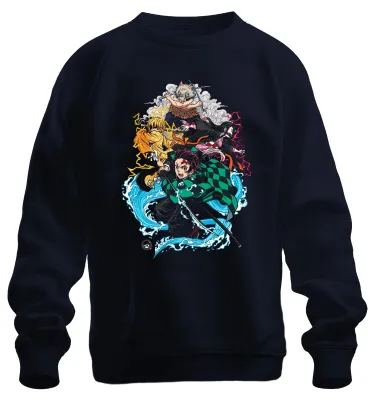 Produktbild von Kimetsu no Yaiba Tanjiro Nezuko Zenitsu Inosuke Anime Sweatshirt Pullover, Navy, M