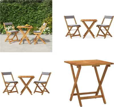 Immagine prodotto di vidaXL Set da bistrot 3 pezzi pieghevole con cuscini in legno massiccio di acacia - Set da bistrot - Set di mobili da giardino - Tavolo e sedie da giardino