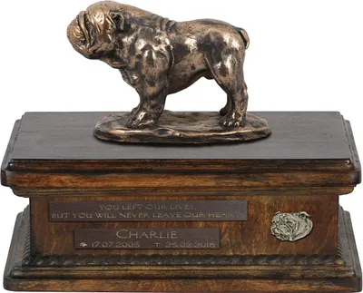 Produktbild von Bulldogge urne in Hundeasche, personalisierte Urne mit Statue, Holzurne mit Hund von Art-Dog