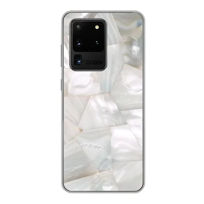 Produktbild von MuchoWow® Handyhülle Schutzhülle Hülle für Samsung Galaxy S20 Ultra Naturstein - Perlmutt - Weiß Silikon Softcase Handy Hülle - Karteninhaber
