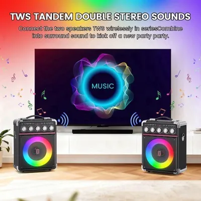 Produktbild von Tragbarer Bluetooth-Karaoke-Lautsprecher mit 6000-mAh-Akku und zwei Mikrofonen – schwarz