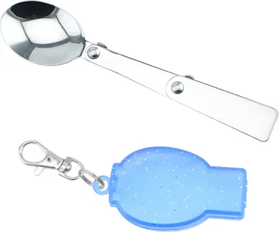 Produktbild von Tragbarer Edelstahl-Löffel, Gabel, zusammenklappbar, Wandern, Camping-Utensilien, Geschirr, blauer Löffel