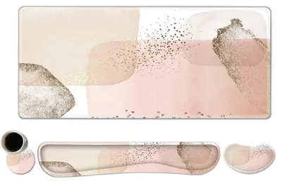 Produktbild von Erweitertes Gaming-Mauspad mit Handgelenkstützen-Set, Memory-Schaum, große Schreibtischunterlage, rutschfest, Pink/Gold