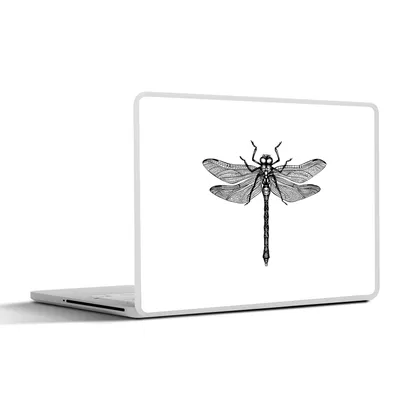 Produktbild von MuchoWow® Laptop Aufkleber Sticker Cover Libelle - Insekten - Retro - Schwarz und weiß 30x22 cm - Laptop-Sticker