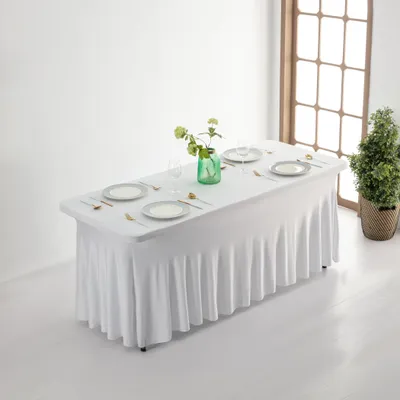 Stretch Tischdecke 183x76x76 cm Weiß elastisch waschbar