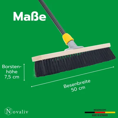 Zdjęcie produktu dla Novaliv miotła halowa z trzonkiem 50 cm mieszanka włosia w komplecie zestaw do zamiatania czarny składający się z szufelki i szczotki ręcznej miotła drobna Idealna jako miotła warsztatowa miotła halowa z trzonkiem miotła przemysłowa