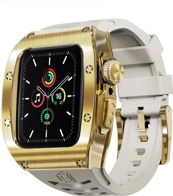 Immagine prodotto di Per Apple Watch Serie 9 8 7 45 / SE 6 5 4 44 Silicone Band Metal Case Cover