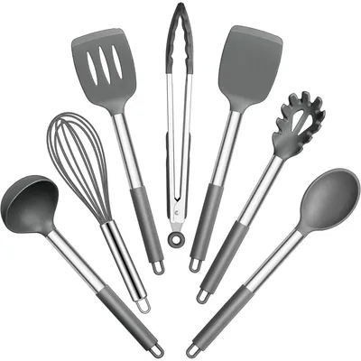 Immagine prodotto di Set di utensili da cucina, 7 pezzi, in grigio, antiaderenti, resistenti al calore, in silicone