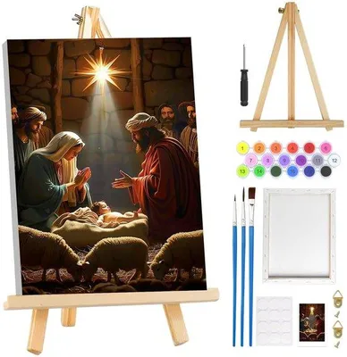Productafbeelding van Kunstset voor volwassenen - Kerstthema - Inclusief lijst - Canvas van 20 x 30 cm - Zelfportretkunst - Eenvoudig patroon