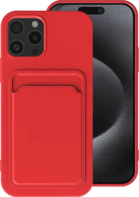 Obrázek produktu pro Pouzdro na telefon Smartphonica vhodné pro iPhone 15 Pro s držákem na karty - zadní kryt z TPU s přihrádkou na karty - červené